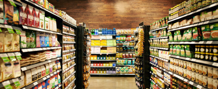 Stocked aisle in a fancy grocery store